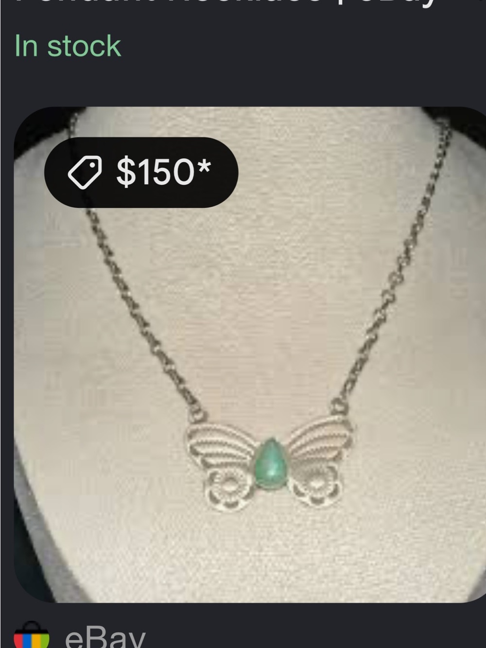 Whimsy goth Silver Butterfly Necklace with Green Stone Accent - Picture 8 of 9